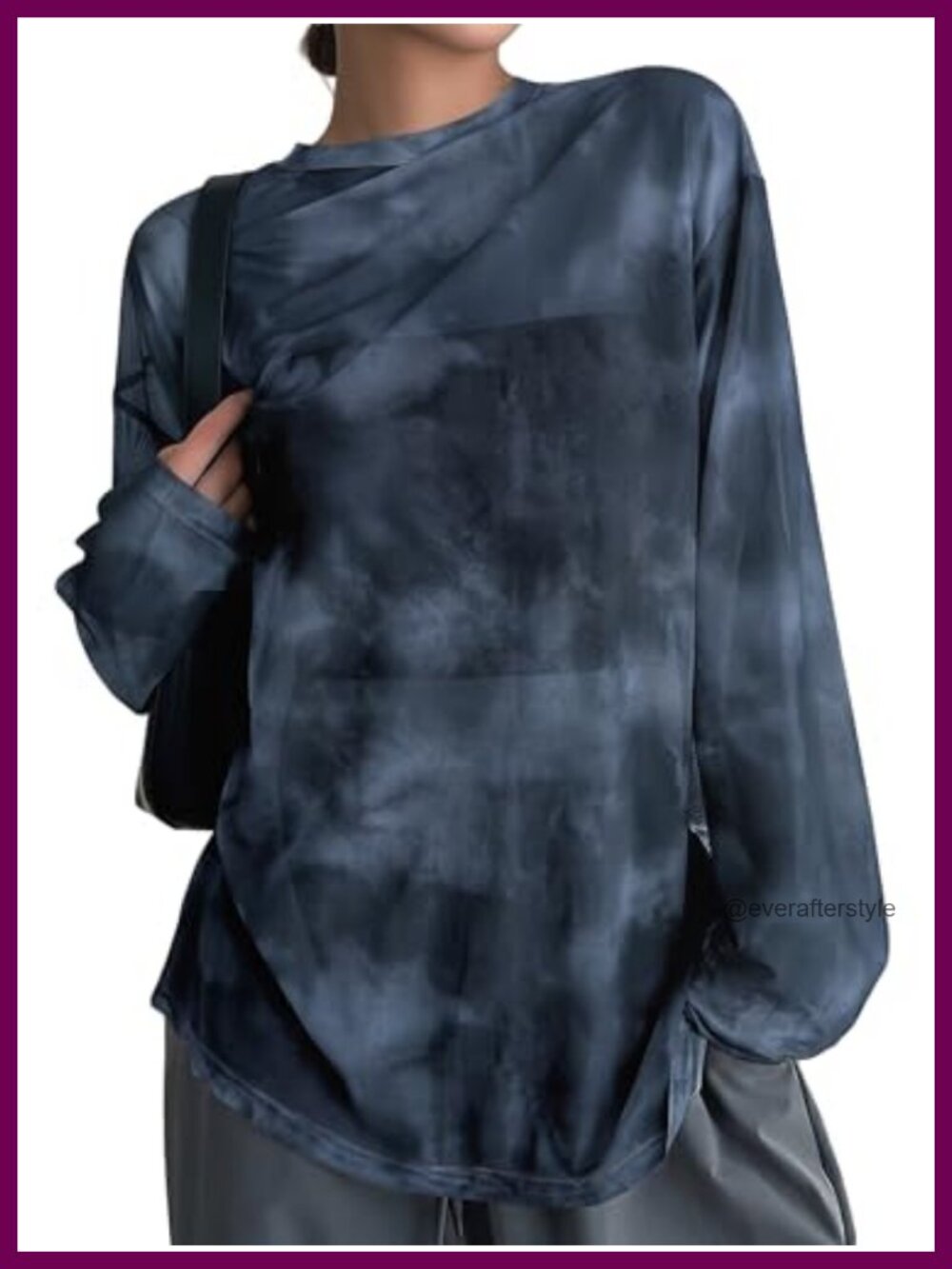 Sheer Mesh Long Sleeve Top Y2K Graphic Tie Dye Oversized Tee